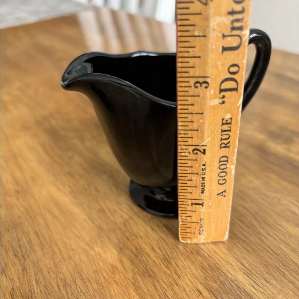 Vintage Elegant Fostoria FAIRFAX Ebony Glossy Black Glass Creamer Open Sugar - Picture 12 of 14